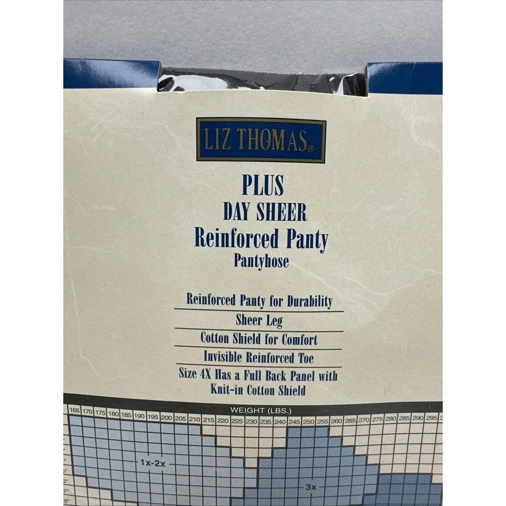 Liz Thomas DAY SHEER Pantyhose Off Black 1X-2X Reinforced Toe & Panty Vintage